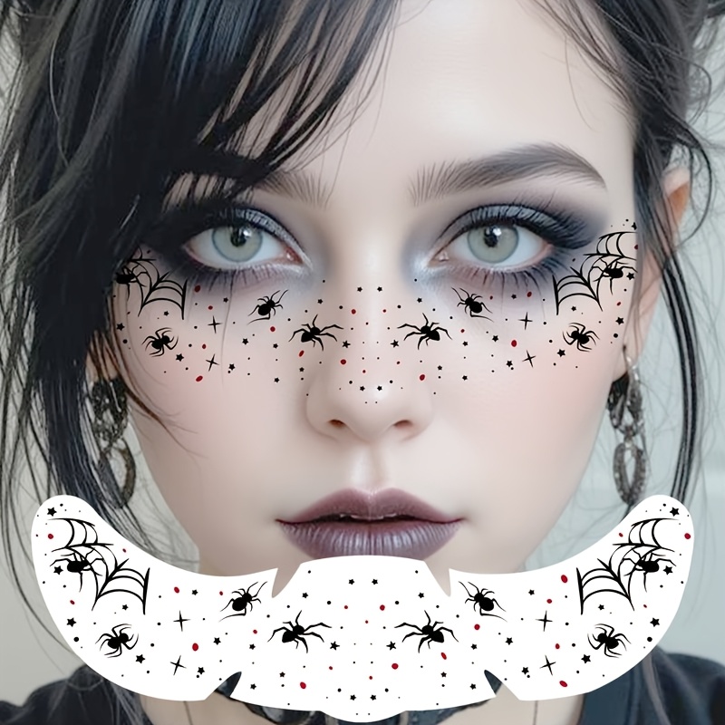 1 Sheet Realistic Temporary Face Tattoos Suitable For Face - & Spiderweb, Freckles, Witch, Vampire, Zombie Makeup - Long-lasting Fake Tattoos For Halloween Party Favors, Costume For &, Application
