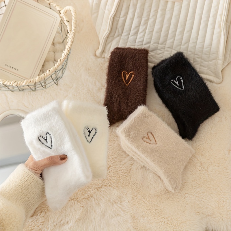 

5 Pairs Of Brown -shaped Socks For Young, Mid-calf Length, Thickened And Warm For Autumn And Winter, Home And Floor Use.