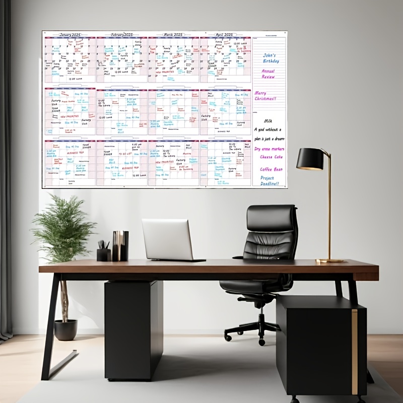 Image of Extra-large 152.01 Cm X 87.0 Cm Erasable Wall Calendar - 12-month Annual Plan, Dry Erase Wall Calendar, Reusable Whiteboard Monthly Planner