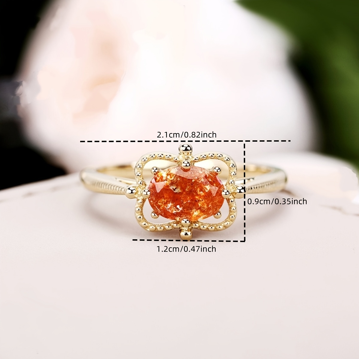 Retro Copper Inlaid Zirconia Orange Ring for Daily Wear
