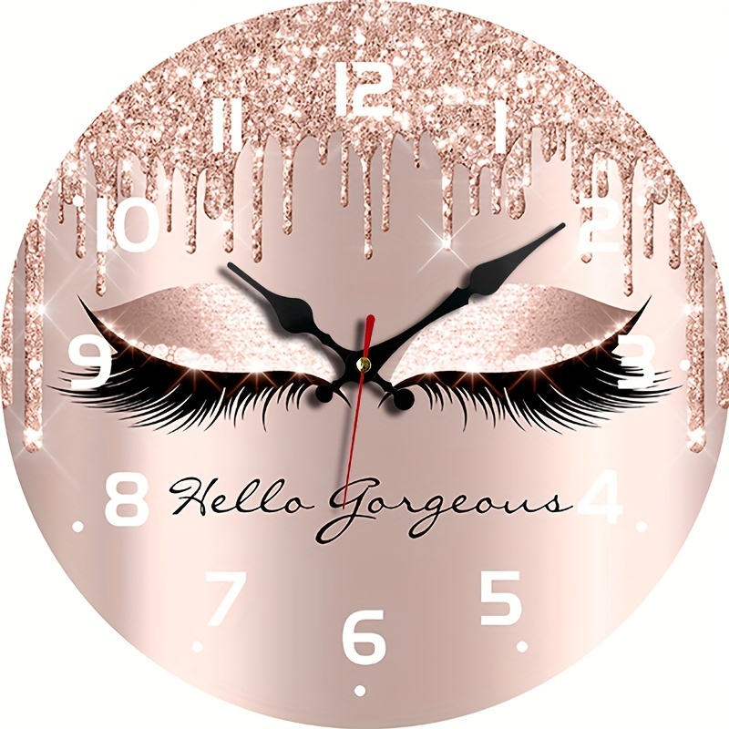 TEMU 1pc Silent Wooden Wall Clock With Eyelash Design, Round Decorative For Bedroom, Living Room, Office, Kitchen - Battery Operated (aa Not