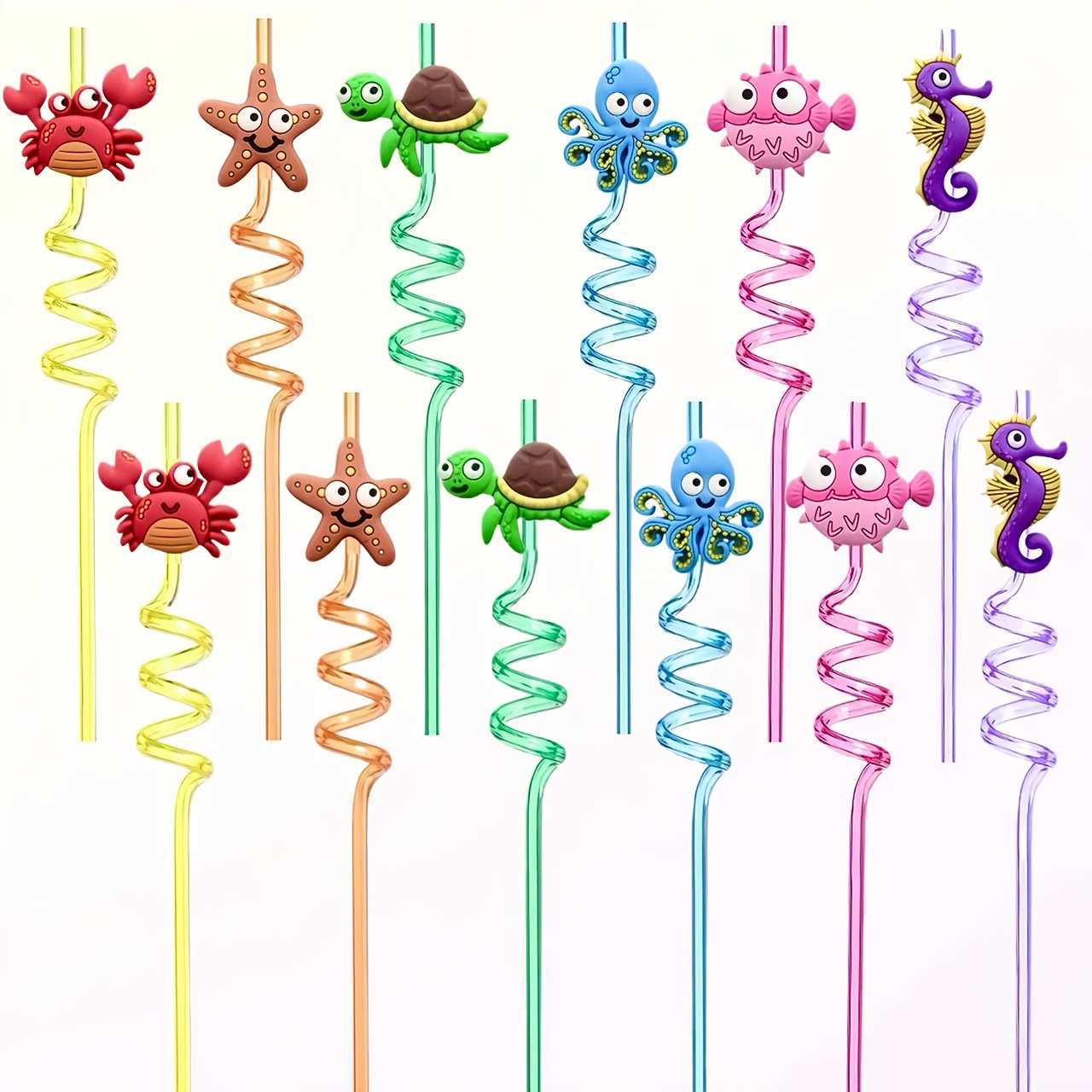 Ocean-themed Straws, Reusable Straws, Party Decoration Straws.