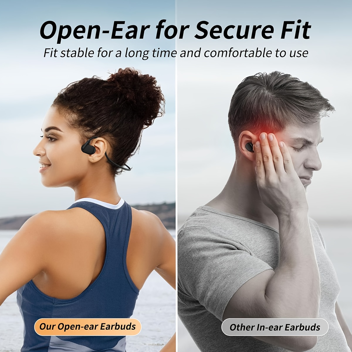 Rayswitch Open Ear True Wireless Sports Earphones, Air Conduct Wireless Headphones With Built-in Mic, Type-C Charging, Hi-Fi Stereo Sound, For Cycling & Exercise, Compatible With Cellphones, Wireless Earbuds