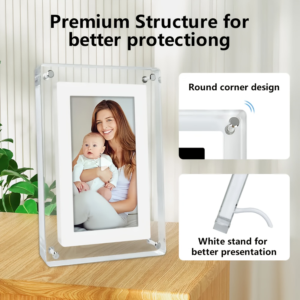 1pc   5 inch   picture frame acrylic abs tabletop photo frame with auto rotate 2gb memory 1500mah battery 1024    oblong shape for desktop display details 5