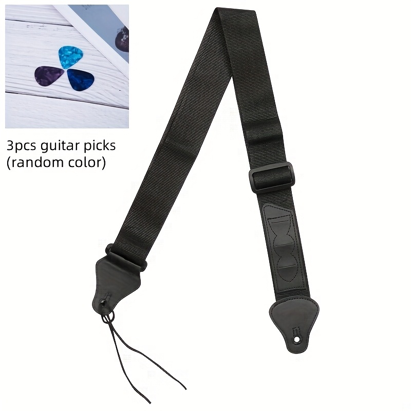 E-shop Verstellbarer Gitarrengurt mit Plektrumhalter, inklusive 3 Gitarrenplektren (zufällige Farben), gewebter Nylon-Gurt geeignet für , E-Gitarre und