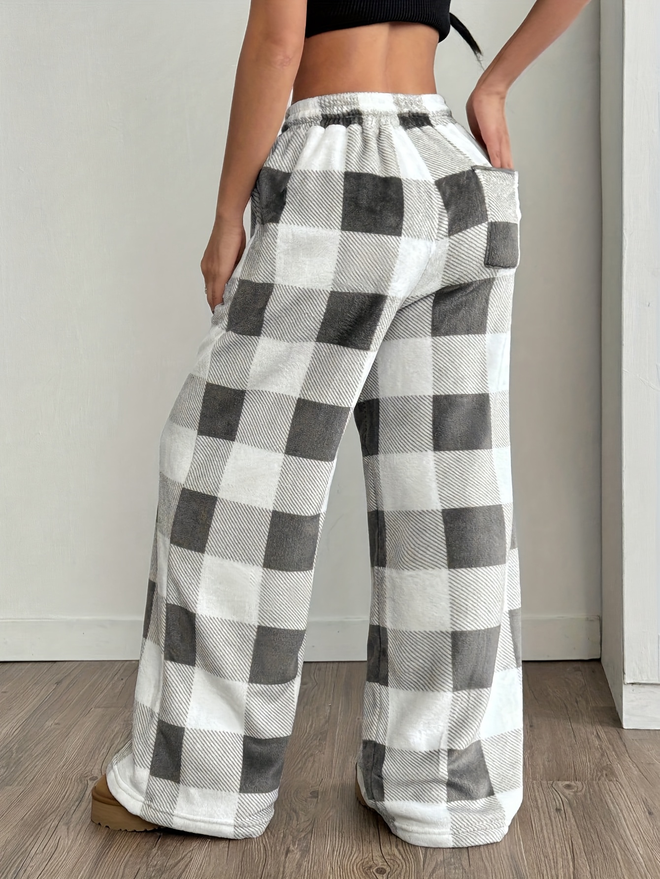 womens casual wide leg pants front tie black white Temu