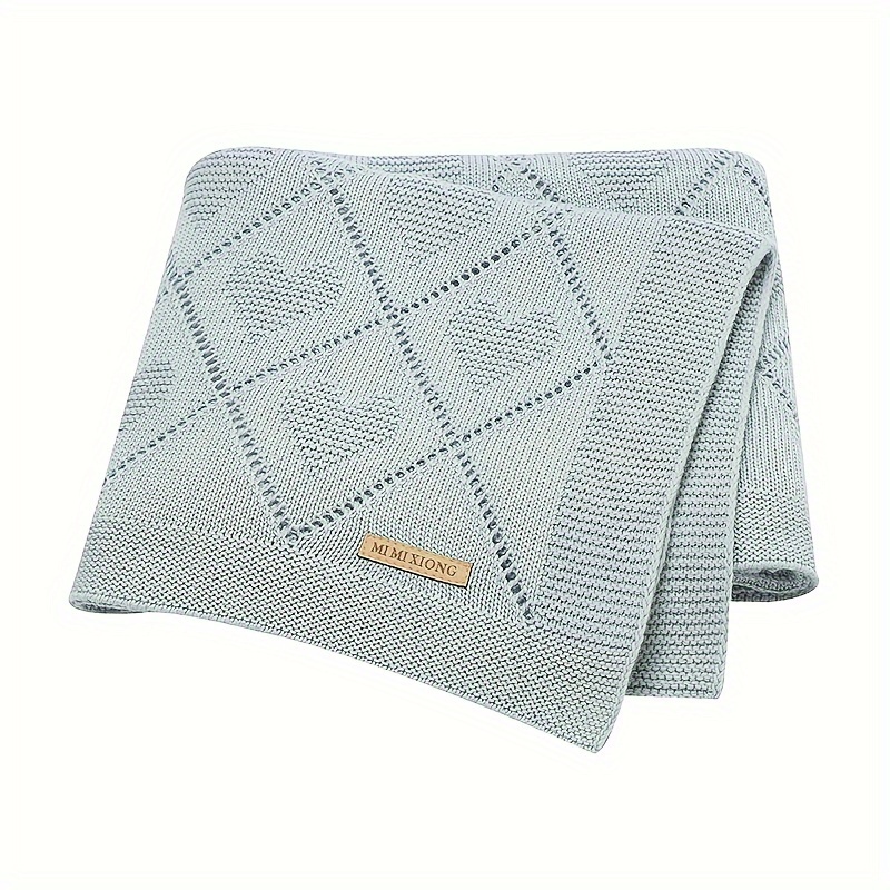 Pure Cotton Knitted Heart Pattern Children's Knitted Blanket, Suitable For Boys And Girls