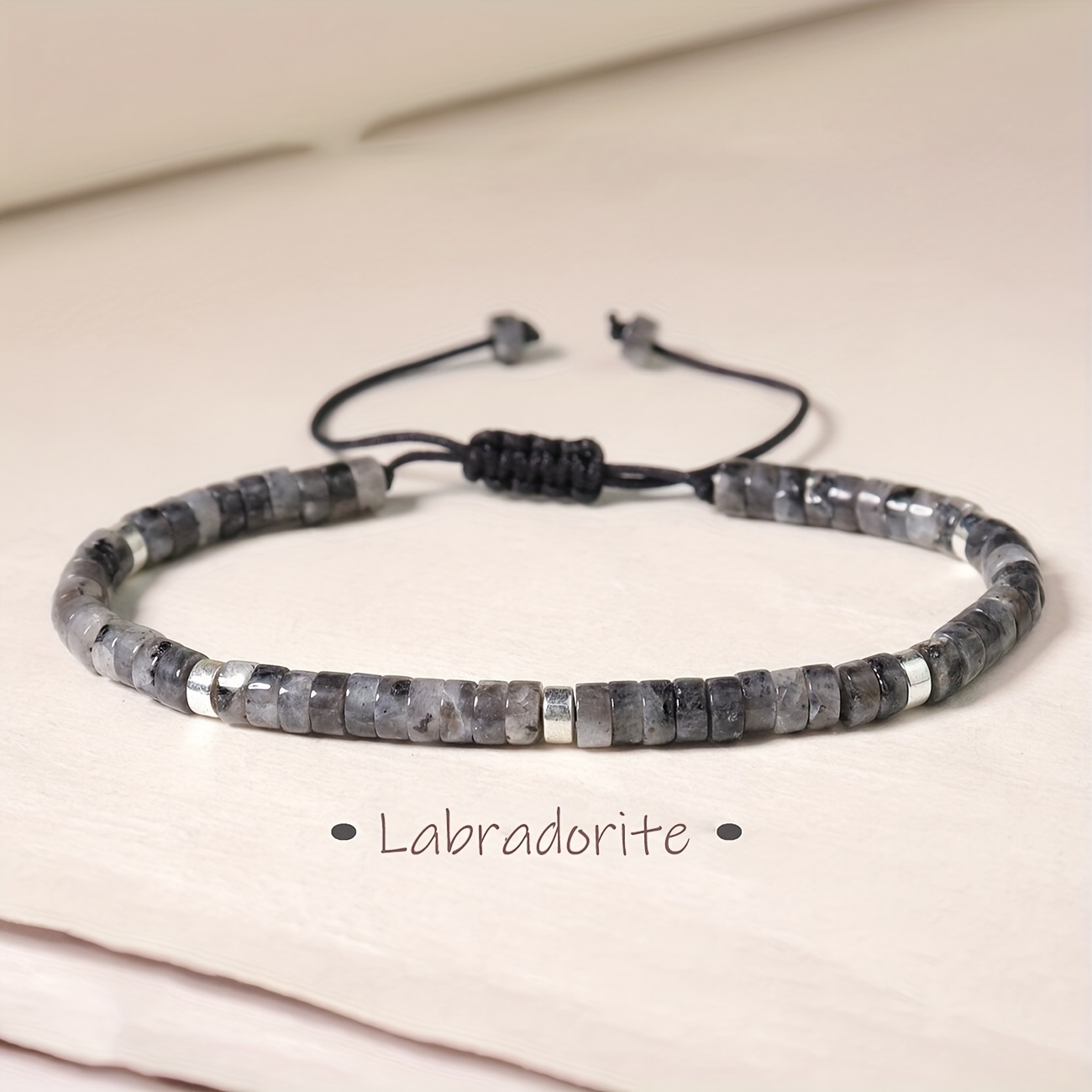 Men's Adjustable Labradorite Beaded Bracelet, Natural Stone