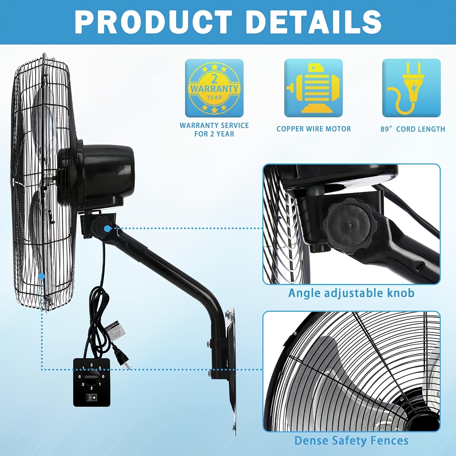 20-inch 4460 CFM High-Speed Oscillating Wall-Mounted Industrial... product image 5