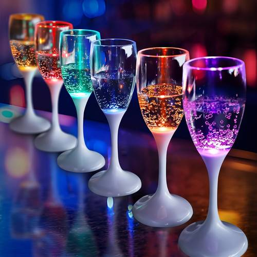 led light up cups wine flutes set of 6 party favors adults colored plastic flutes drinking glasses glow in the dark colorful glowing cups for birthday christmas halloween weddings