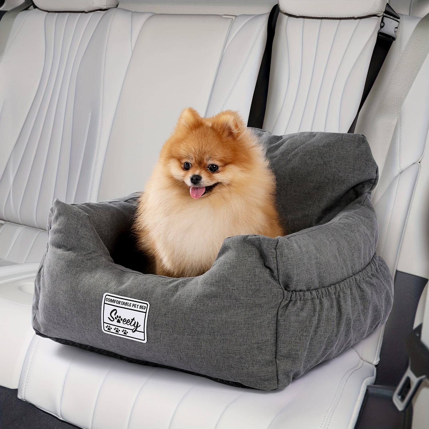 E-shop Road Hundeauto-Sitz mit stabilem Sicherheitsgurt, weicher Hunde-Boostersitz, rutschfester Hunde-Transporttrage für kleine bis mittelgroße Hunde,