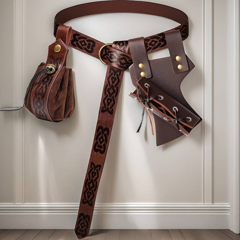 Medieval Waist Belt – Faux Leather – Knight Armor Pirate Costume Accessory – Unisex