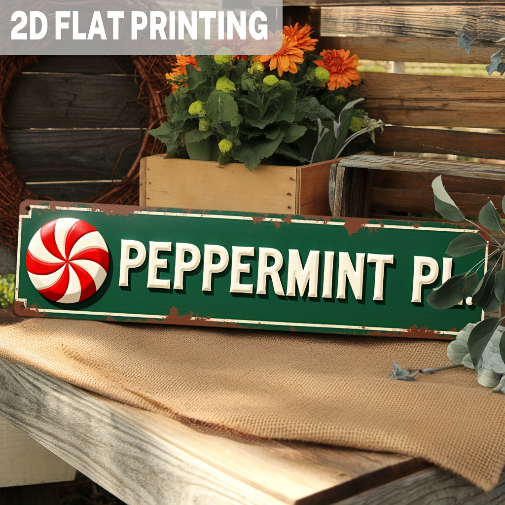TEMU 2d Flat, 1pc, Classic Peppermint Pl. Metal Sign, Christmas Candy Cane Sign, Wall Decoration For Home, Kitchen, Christmas Ornaments, Farmhouse,
