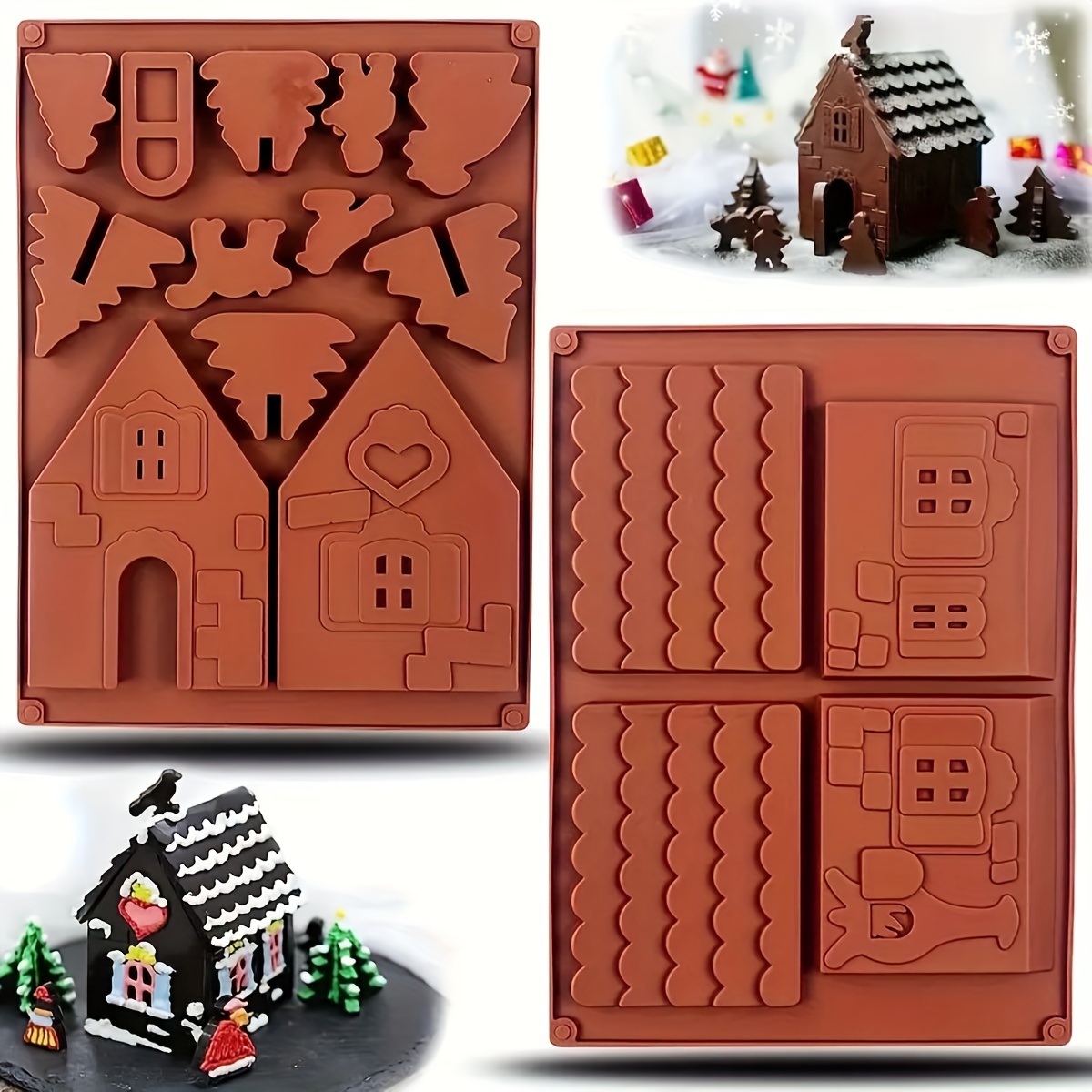 

Diy Christmas Gingerbread House Silicone Mold - Food-grade Chocolate, Cake & Biscuit Baking Tool For Kitchen And Dining