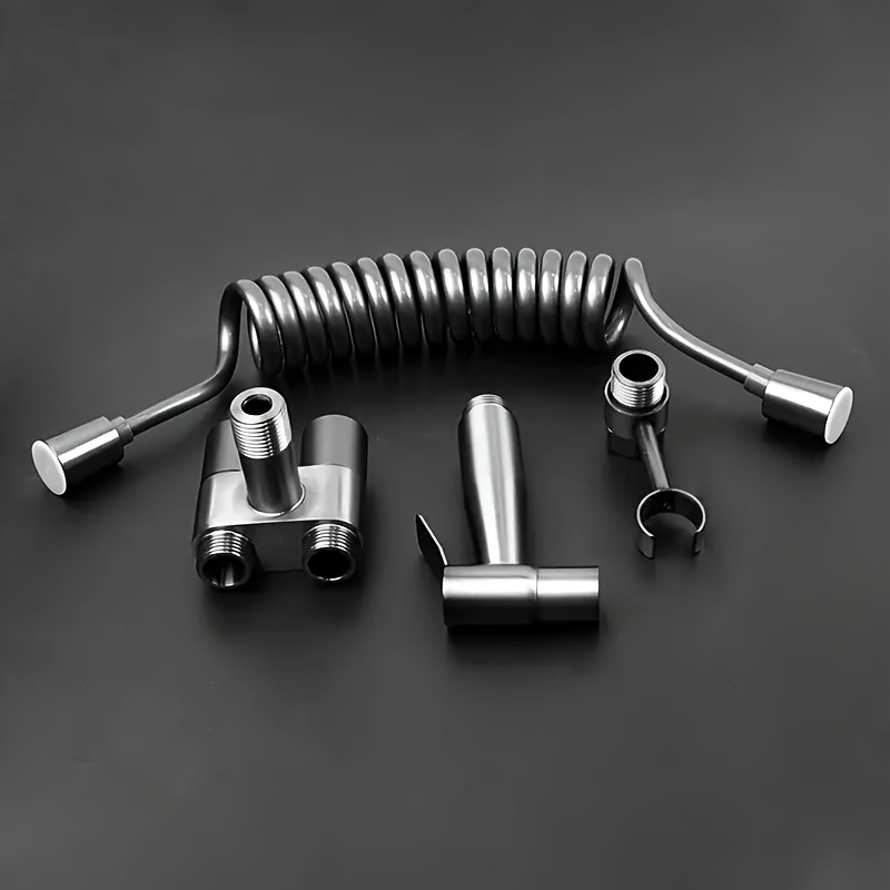 4pcs Portable Toilet Spray Gun Set, One Inlet Two Outlets Multifunctional Water Angle Valve, Diverter, Handheld Bidet Sprayer and Flexible Hose, Wall-Mounted Toilet Cleaner Booster and Flusher, Bathroom Cleaning Handheld Shower Set, Bathroom Bidet Sprayer