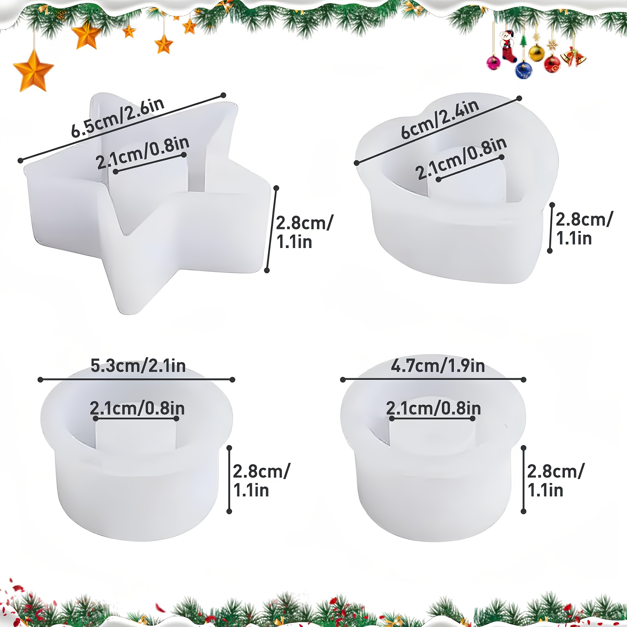 E-shop Ein Set aus 4 Silikonformen, inklusive Kerzenhalter-Silikonformen, Tonformen, 3D-Harz-Silikonformen, Kerzenhalter, Sterne, Herzen,