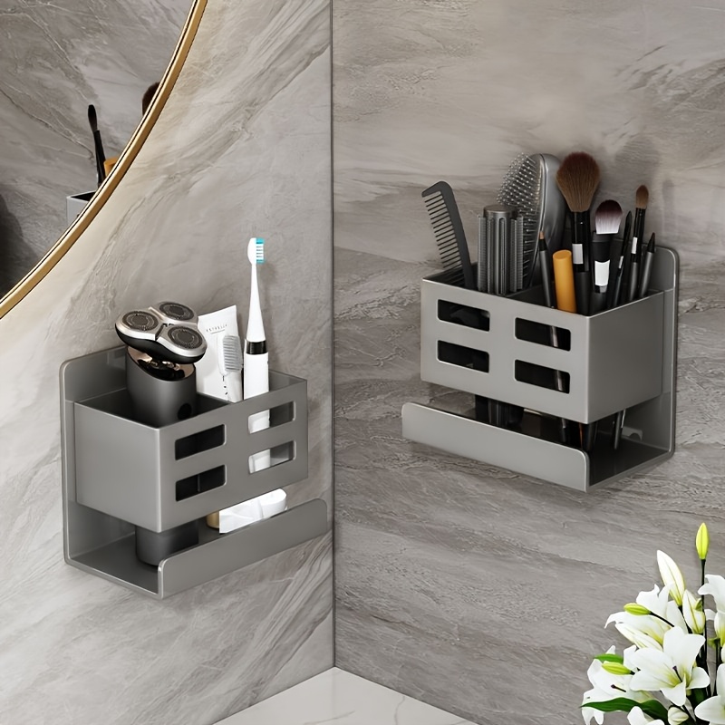 

Versatile Wall-mounted Bathroom Organizer - No-drill, Plastic Storage Rack For Toothbrushes & Razors, Accessory