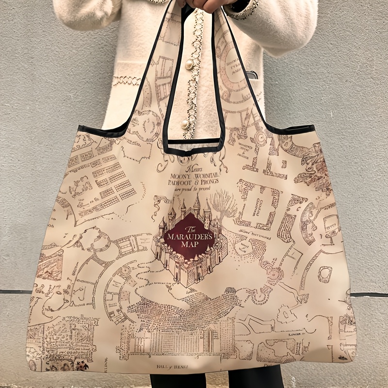 TEMU Authorized Warner . Women' Shoulder Bag, Shopping Bag, Multi-functional, Harry Potter Character Pattern, 2d Flat, Double-sided Printing,
