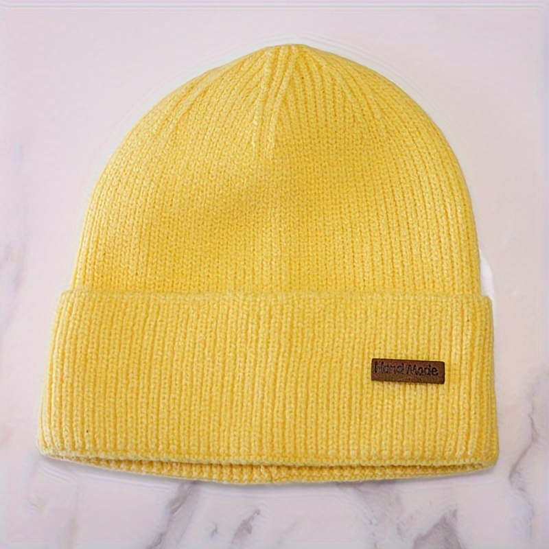 TEMU 1pc 1x1 Long Coffee Label Autumn And Winter Outdoor Hat Warm Solid Color Casual Hat Suitable For Men And Women