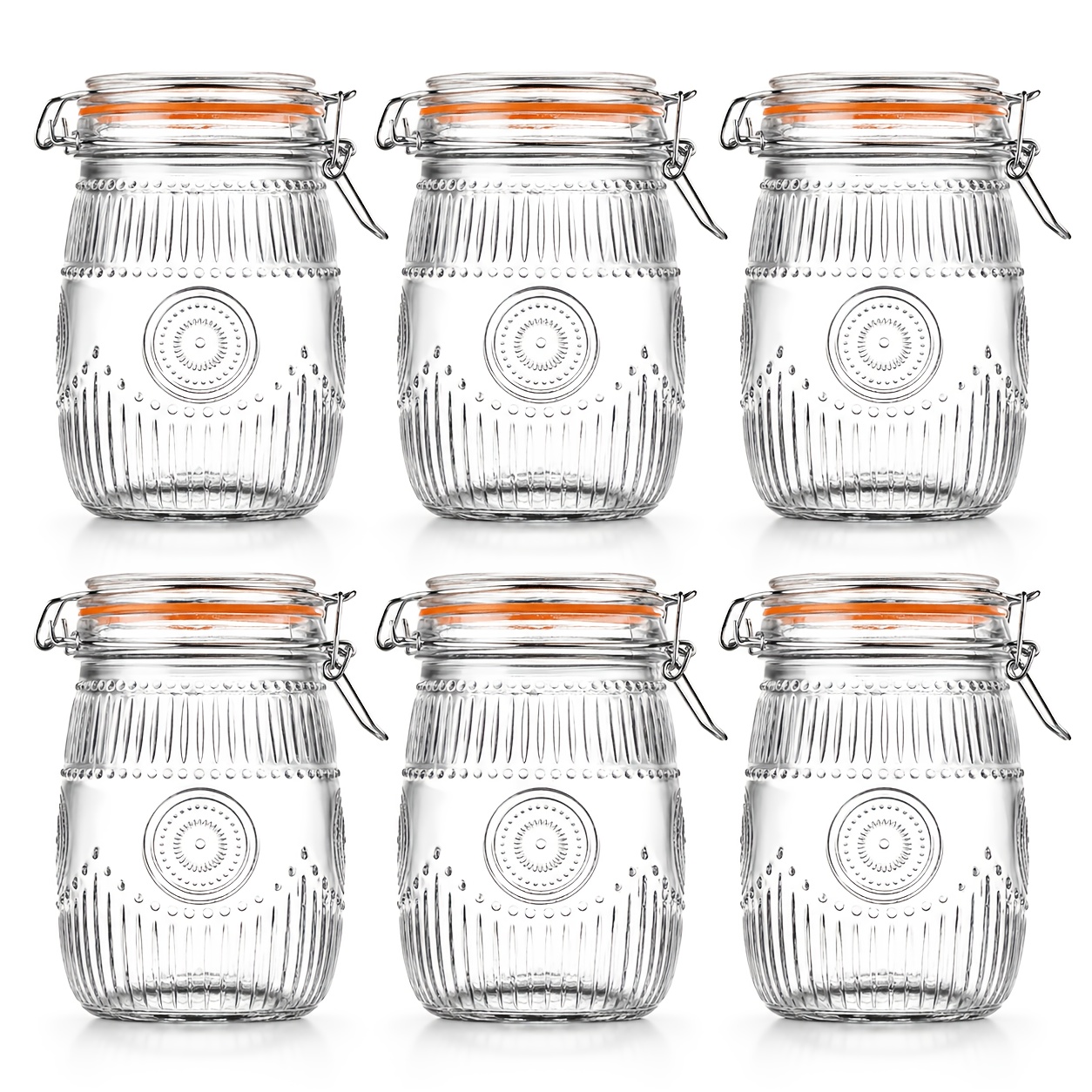 6pcs Wide Mouth Vintage Mason Jars With Airtight Lid 32oz, Canister Quart Jars For Kitchen Storage - For Coffee, Sugar, Pantry Organization, , Rustic Kitchenware, Reusable Containers, Meal Preppers