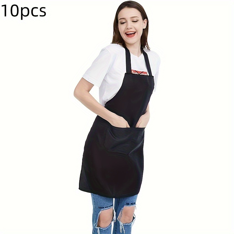 

10-pack Unisex Black Aprons With Pockets - Durable Machine Washable Polyester Fabric For Cooking & Grilling