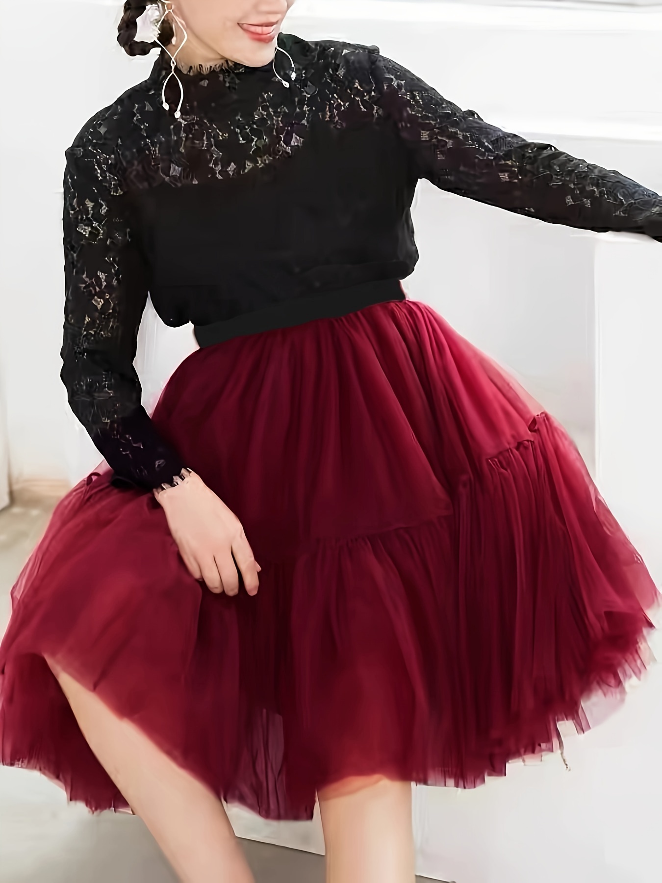 Mesh Ruffle Layered Skirt Elegant Tulle Skirt Carnival Temu Australia