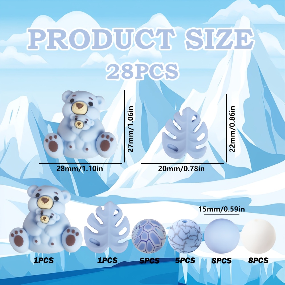 TEMU 28pcs Sky Blue Bear Set Silicone Beads Beads - Beading Supplies, , Perfect For Jewelry Making, Beaded Pens, Necklaces And Other Craft Decoration