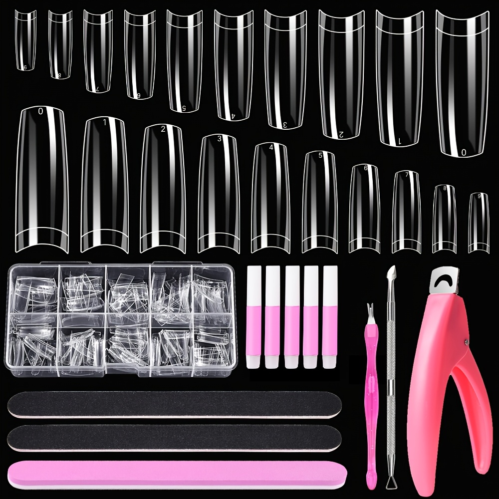 TEMU Clear Acrylic Nail Tips, 500pcs French Nail Tips French Half Cover, Clipper, Files And Cuticle Forks, False Nails With Storage Case, Nail Art For Salons And Home