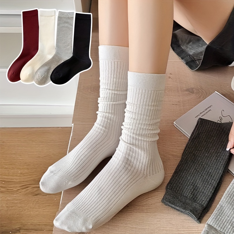 

1/4 Pair Women's Polyester Cotton Mid-calf Slipper Socks, Elegant Knit Fabric Solid Color, Breathable Athletic Hosiery, Machine Washable -