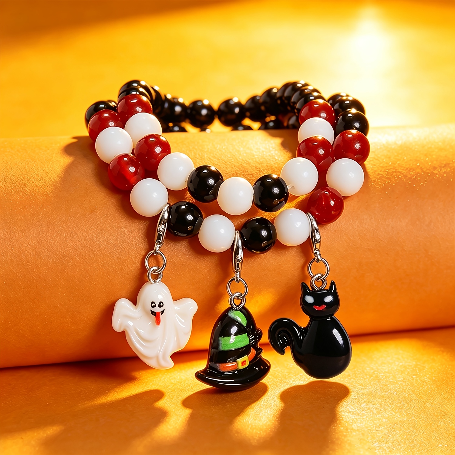 2pcs Gothic Style Round Stone Beaded Bracelet Set