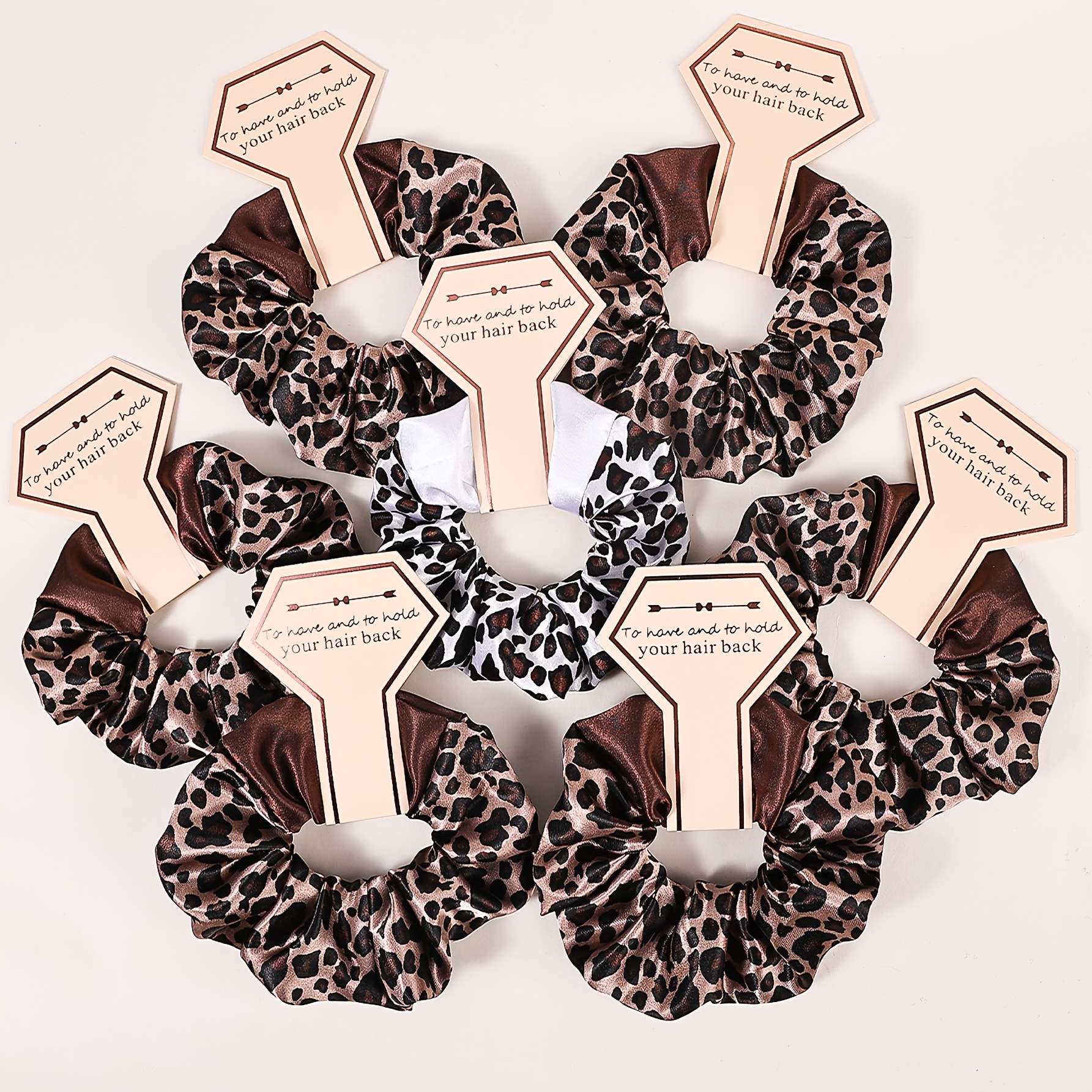 TEMU A 7pcs Set Featuring Elegant Leopard Print And Brown Satin Scrunchies For Bridesmaids, Perfect For Wedding Parties. Of The Scrunchie Is Solid