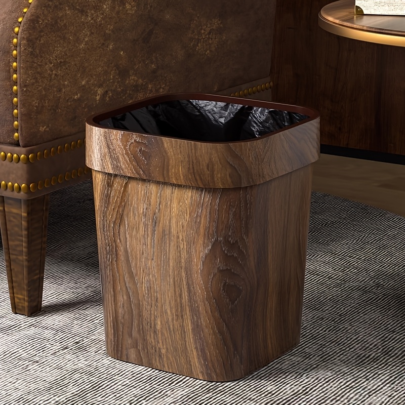 TEMU Wood Grain Trash Can, Retro Farmhouse Open Top Wastebasket, Plastic Decorative Garbage Bin For Bedroom Office Bathroom Aesthetic