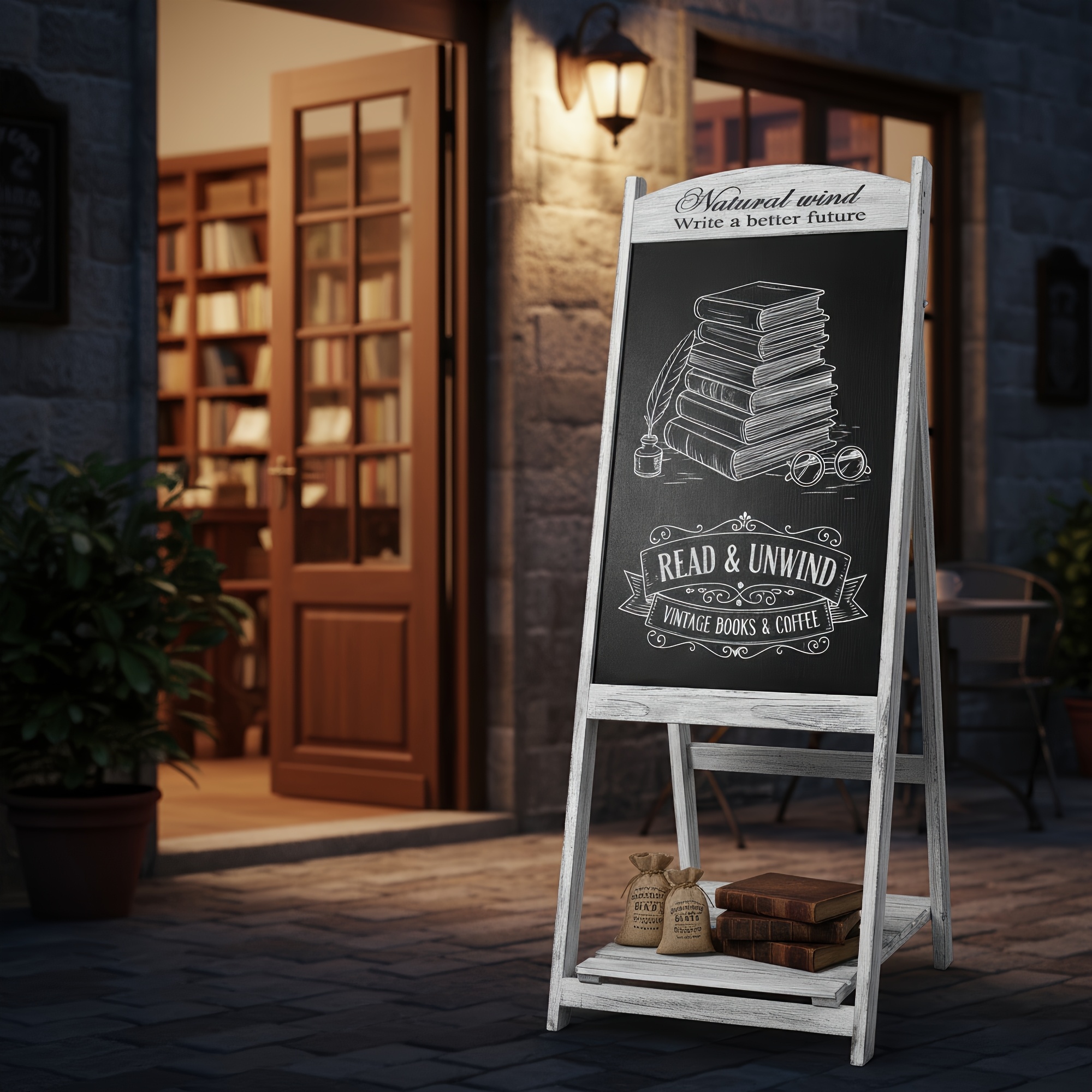 Image of Magnetic Chalkboard Sign, Sidewalk Sign 44" X 17" With Display Shelf, Free Standing Easel For Restaurant, Coffee Shop, Business, Wedding