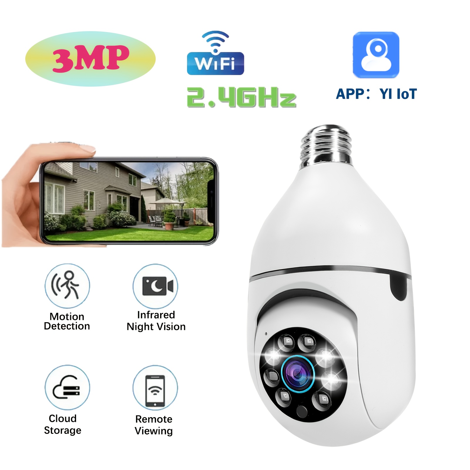Light Bulb Security Camera Wesecuu WiFi Security Cameras
