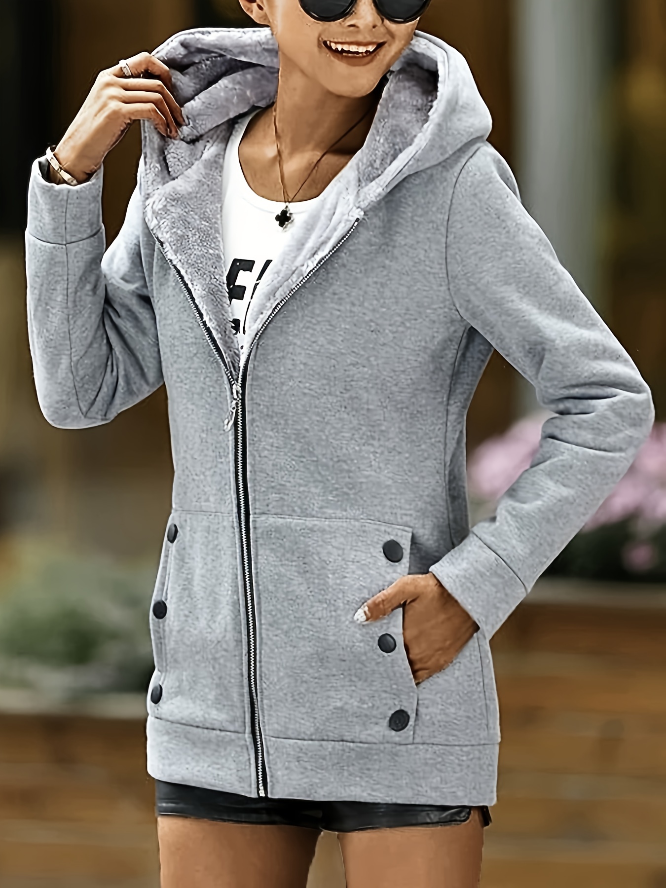Womens Fleece Lined Hooded Winter Coat Full Zip Closure