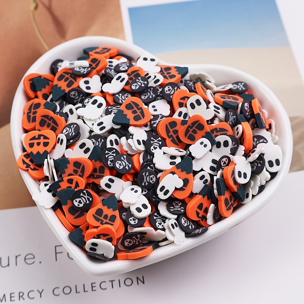 TEMU 20g Halloween Polymer Clay Slices, Skeleton Pumpkin Shaped Soft Clay Material For Nail Art, Resin Mold Filling, Phone Case Slime Decor, And