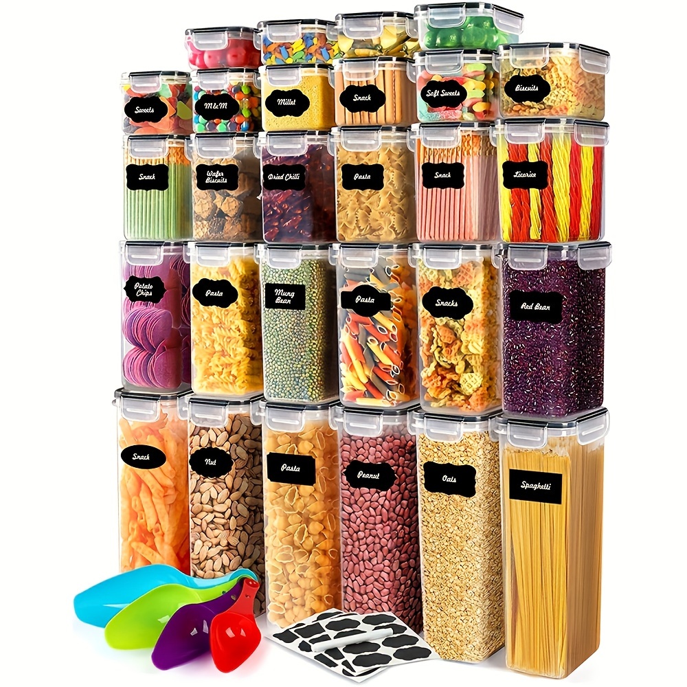 

28pcs Set Of Kitchen Refrigerator Microwave Heat-resistant Plastic Lunch Box Pp Grade Lunch Box Fruit Storage (bpa-free Plastic Pantry Storage Box For , Flour And Sugar, Including Paper + + Spoon)