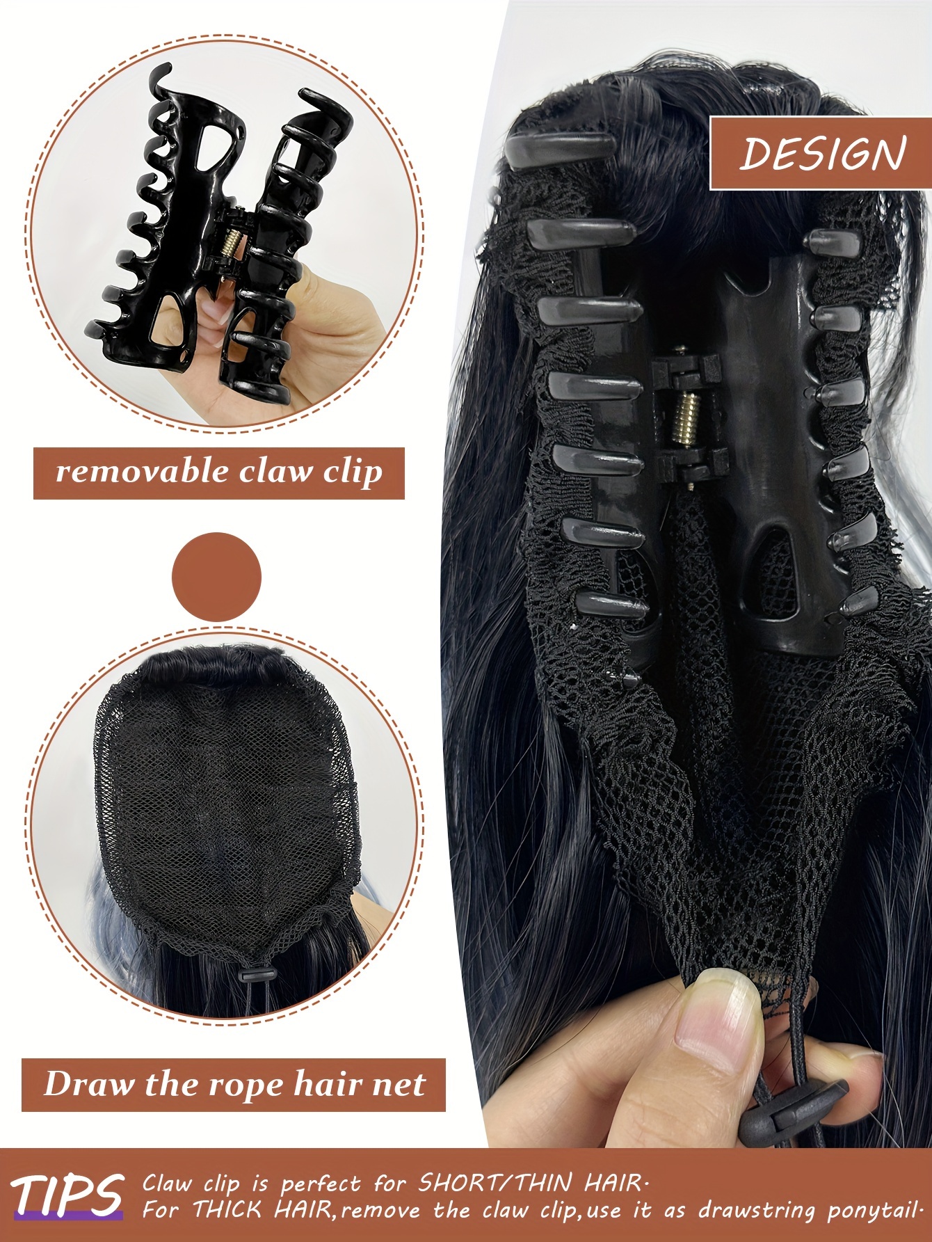   14 inch claw ponytail extension hair accessories   blue and grey   heat resistant fiber synthetic ponytail hairpiece for women daily use unisex adult details 0