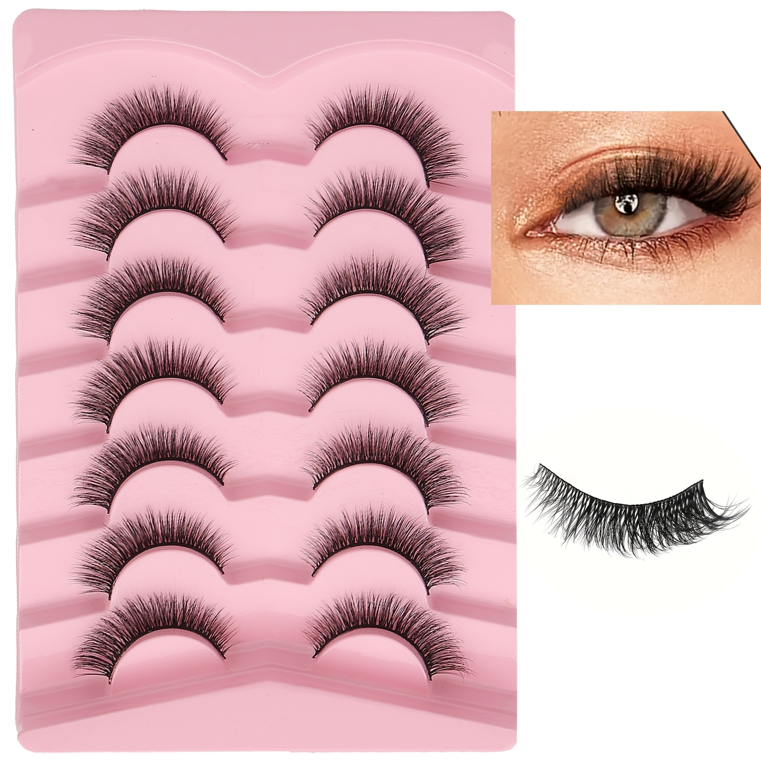 Image of 7 Natural Eye Tail Pull Long False Eyelashes, Light, Comfortable And , Natural Eye Type Enlarge Eyes, With Eyeliner Effect, Suitable For Daily Commuting Many