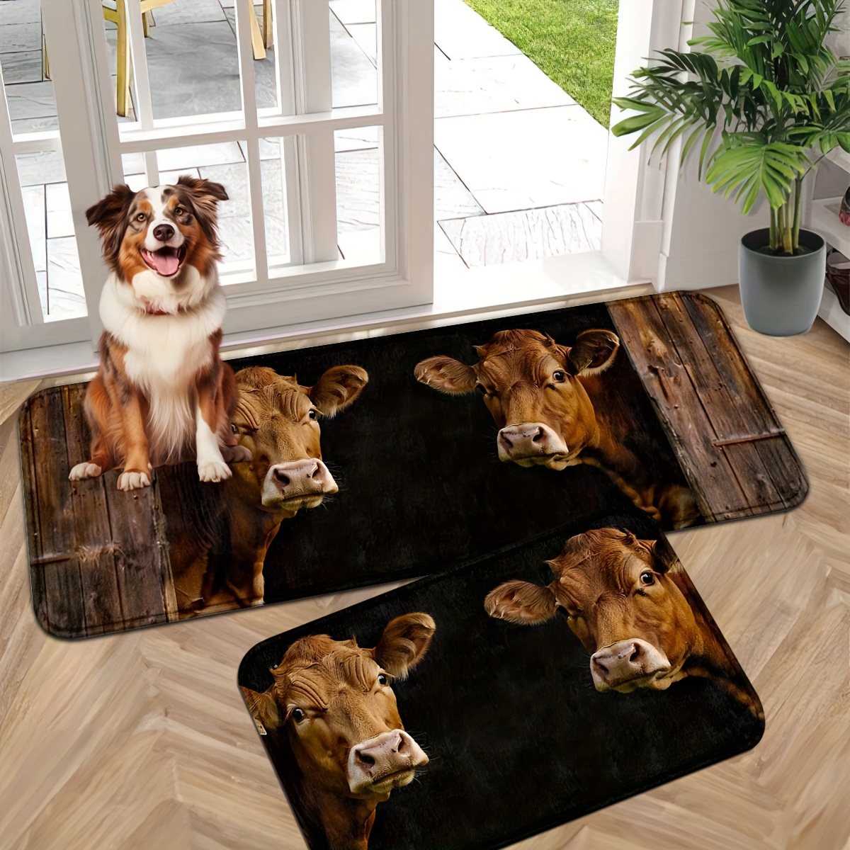 

1pc Cow Print Indoor Door Mat, Non-slip Polyester Entrance Rug, Machine Washable, Front Door Mud Dirt Trap Mat For Home Entryway