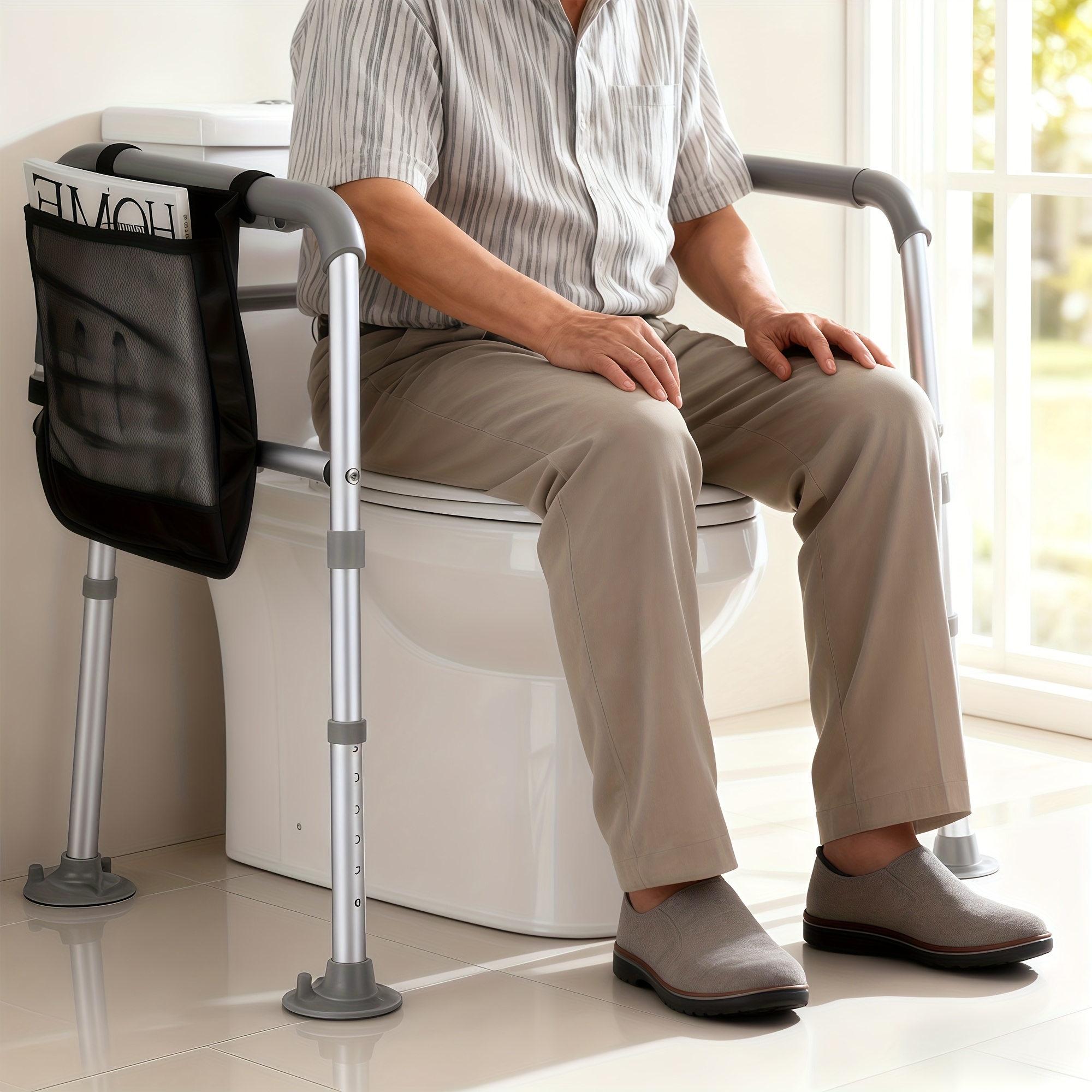 Adjustable & Foldable Toilet Safety Frame With Handles & Suction Cups - Aluminum, 136.08 Kg/300 Lbs Capacity, FSA/HSA Eligible, Ideal For Elderly, Seniors, Disabled - Fit, Sturdy Support