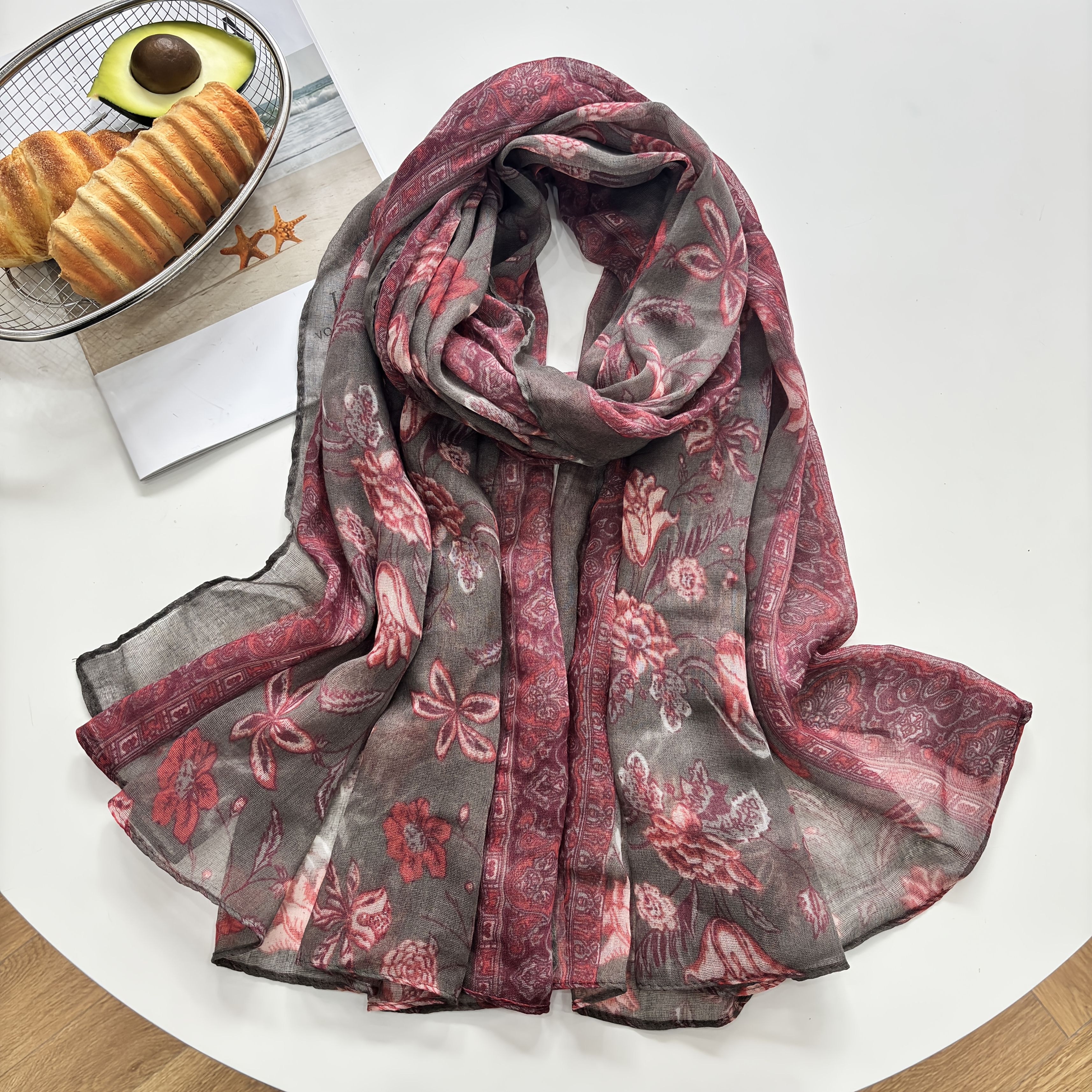 TEMU Women's Vintage Floral Long Shawl Scarf, Soft And Skin-friendly Fabric, Flowing And Breathable, Wearable . Elegant And Rich Floral Pattern,