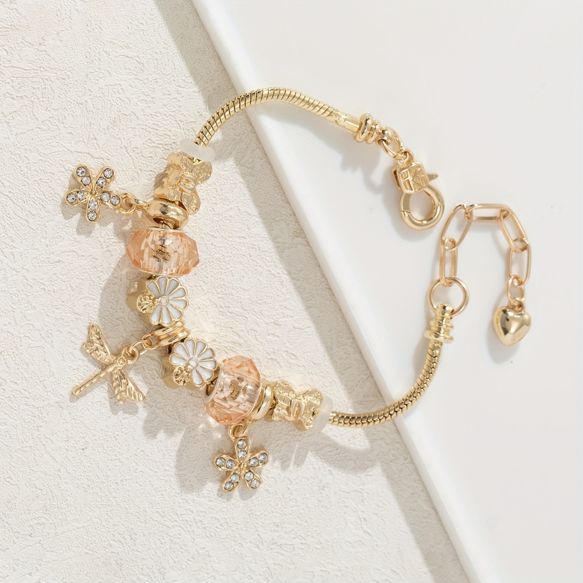 Women's Stylish Beaded Bracelet with Dragonfly and Flower Additions
