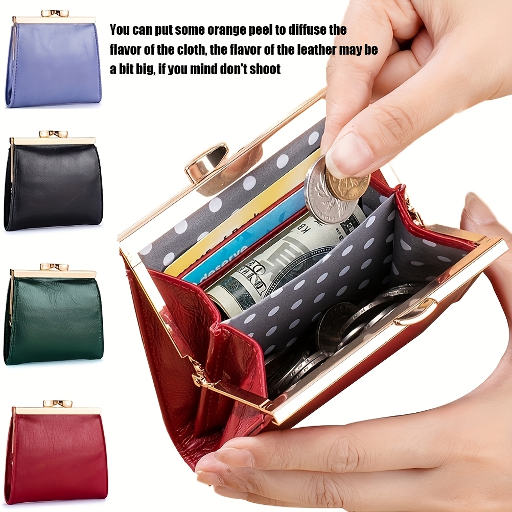 

2024 Kiss Lock Credit Card Holder For Women, Genuine Leather Short Wallets, Fashion Vintage Coin Purse