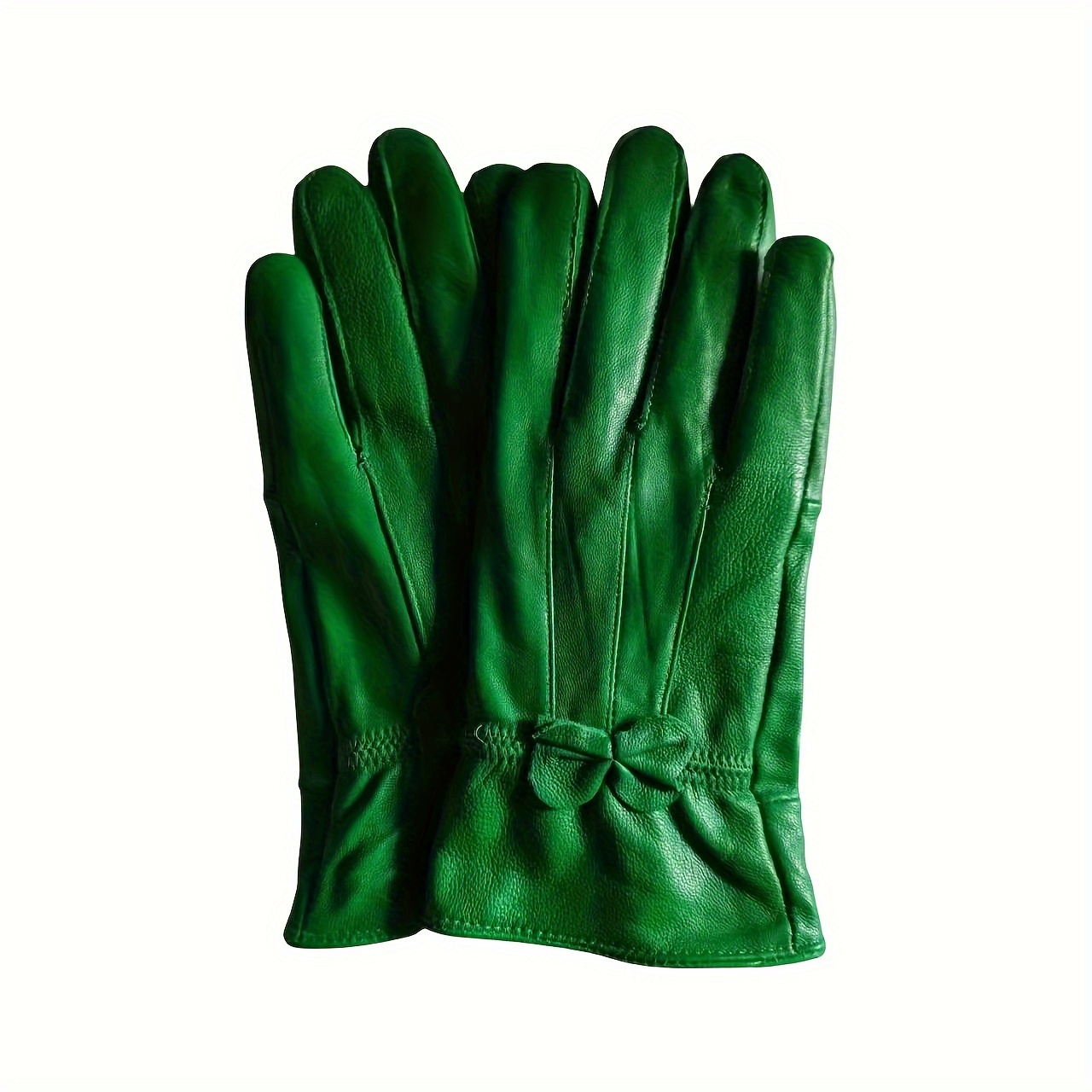 Green Genuine Leather Gloves Minimalist Bow Decorative - Temu