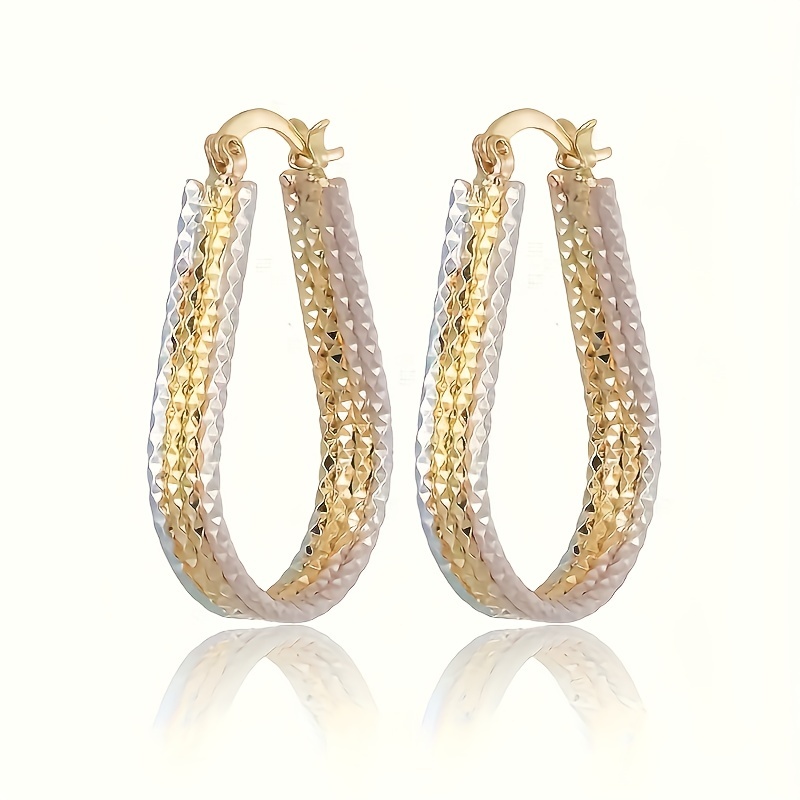 elegant   teardrop hoop earrings with sparkling corrugated design minimalist copper jewelry for women ideal gift versatile earrings sparkling   goldplated copper novelty earrings Product details 7