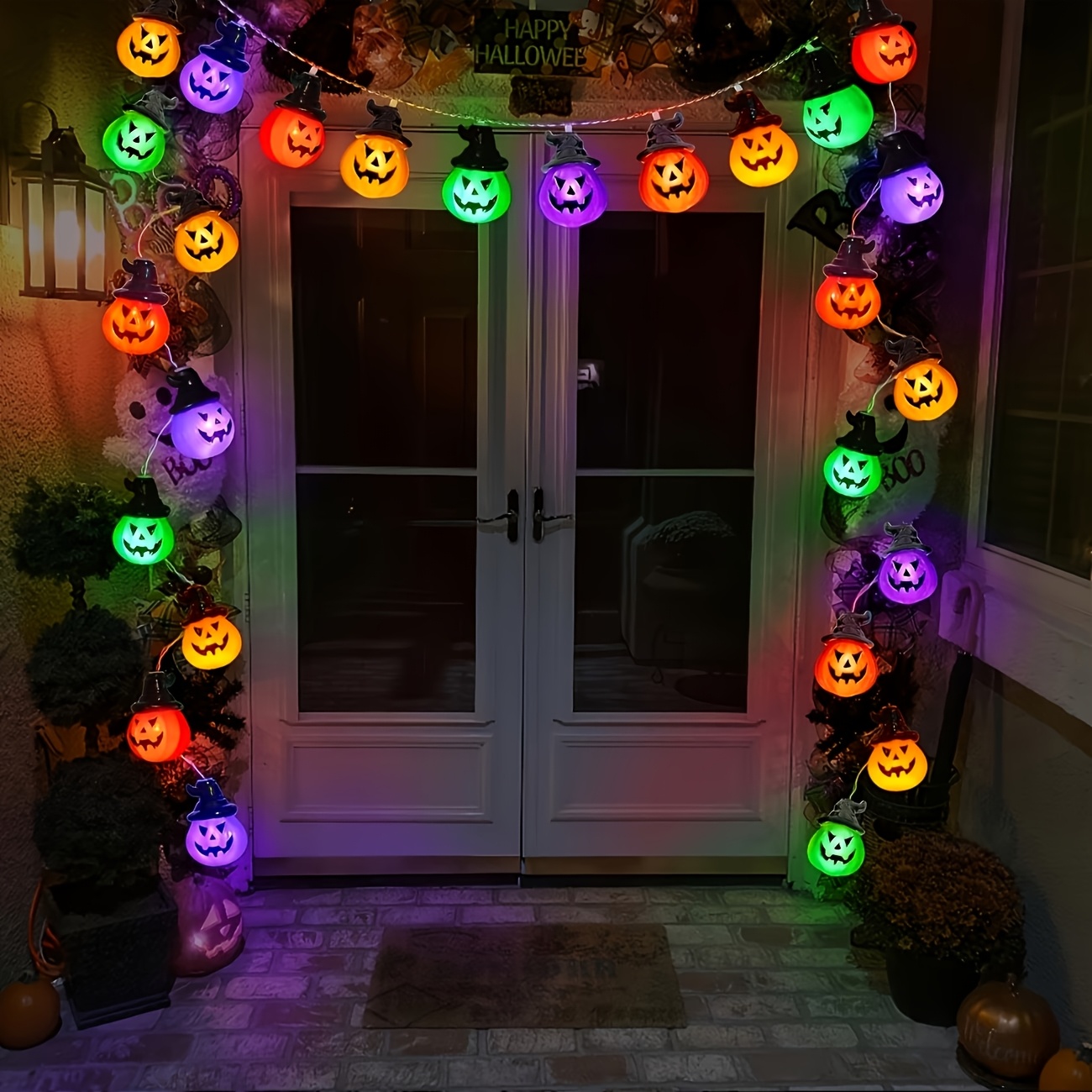TEMU Halloween Colored Pumpkin String Lights, Battery-powered, Witch Hat Pumpkin Lights Led Fairy Lights, Indoor And Outdoor Halloween Party Window