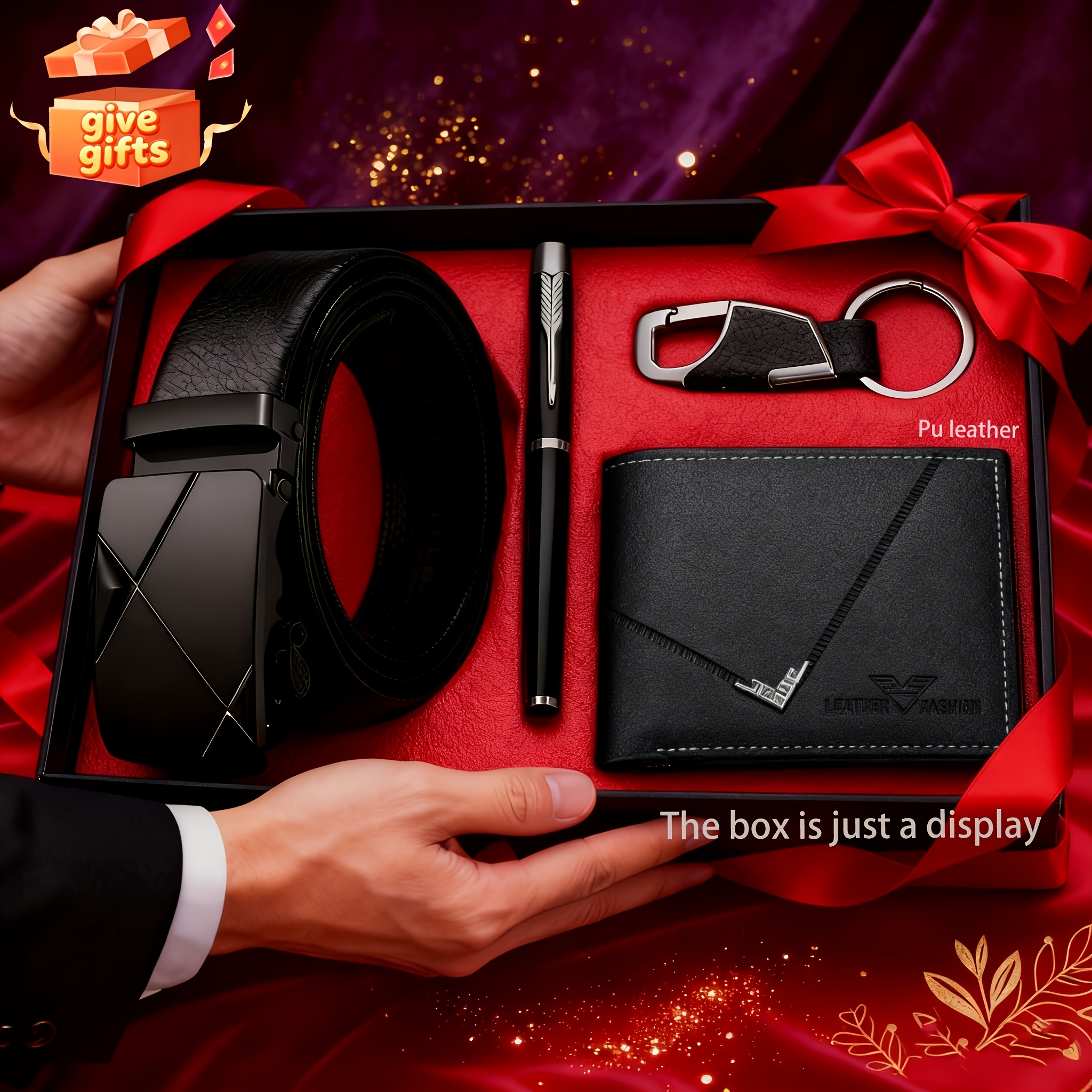 E-shop 4-teiliges Herren-Set: Elegante Geldbörse, Schlüsselanhänger, Kugelschreiber-Gürtel, Exquisites Anzug-Accessoire – Perfektes Geschenk zu