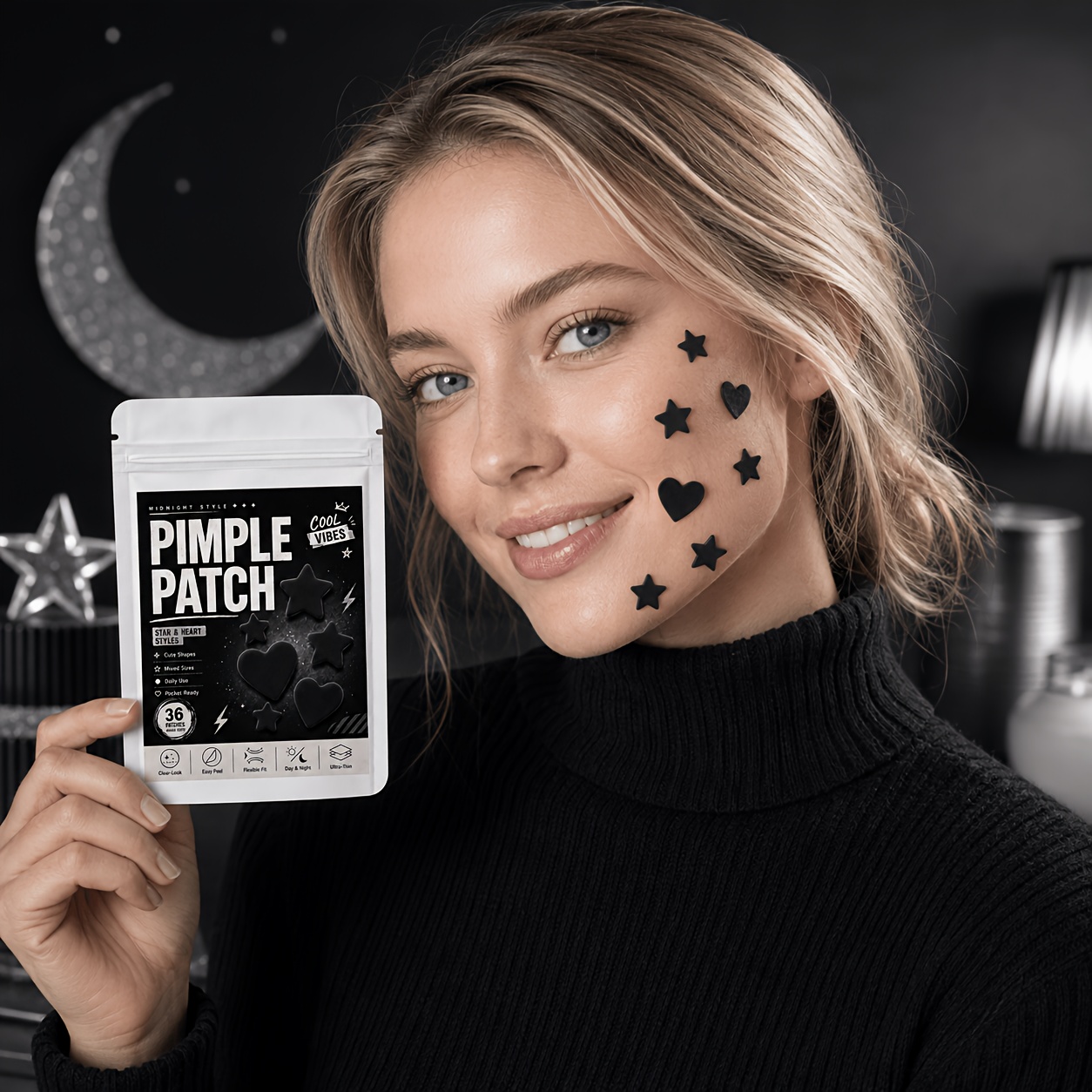 216/792pcs Black Star and Heart Hydrocolloid Pimple Patches