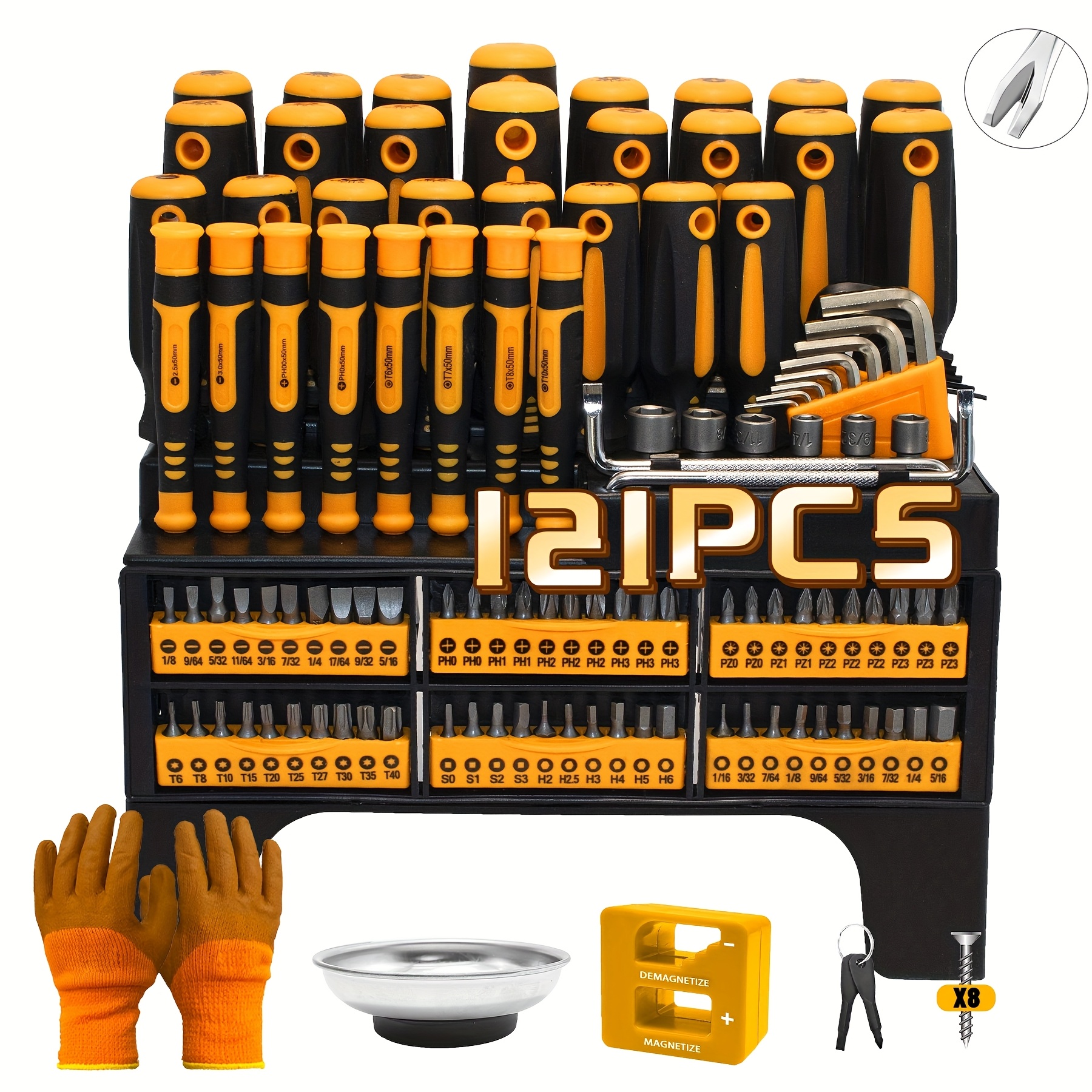 Juego de Destornilladores Magnéticos 121pcs/53ps | Acero Cromo Vanadio, Juegos Multifuncionales para Reparación y Desmontaje en el Hogar, ¡Regalo Ideal! Kit DIY con Puntas Imantadas. Incluye Mini destronador plano preciso, Óptimo agarrado ergonómico. ¡Herramienta duradera ideal! ¡Esencial taller e instrucciones fáciles
